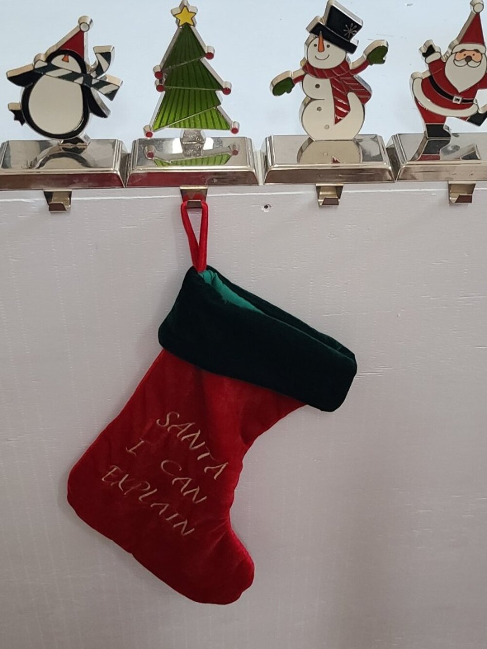 Set of 4 Christmas Stocking Holders – Santa, Snowman, Penguin & Tree